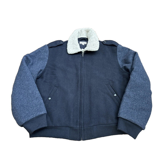 Wallace & Barnes J Crew Mens XL Blue Sherpa Collar Wool Bomber Jacket Coat NWT - Picture 1 of 9